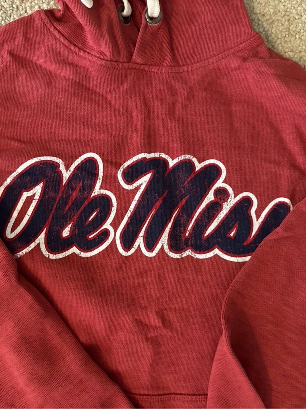 League Red Ole Miss Crewneck Sweater with Navy Script